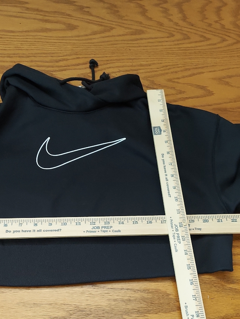 Nike Dri Fit Black Cropped Pullover Hoodie White Swoosh Logo Size Small - Picture 10 of 10